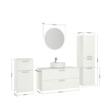 Badmöbel-Set NOBILIA Modern BxHxT 200 x 169,1 x 49 cm Frontfarbe weiß mit Spiegel rund mit LED-Beleuchtung Unterschrank Midischrank Griff schwarz 800