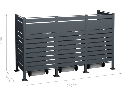 Mülltonnenbox mit den Maßen 250 mal 150 mal 90 Zentimeter