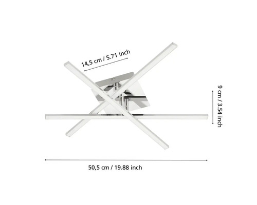 Plafonnier avec barres lumineuses entrelacées et dimensions