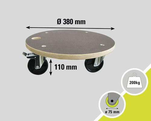 Planche à roulettes en bois avec quatre roulettes et une capacité de charge maximale de 200 kg