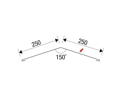 Schéma technique d''un angle de 250 mm et 150 degrés