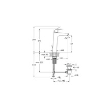Schéma technique d''un robinet avec indications de dimensions