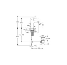 Dessin technique d''un robinet de lavabo avec indications de mesure
