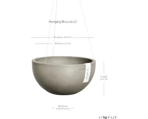 Pot de fleurs suspendu Bruxelles 27 avec dimensions