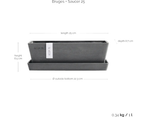Rechteckiger Pflanzkasten mit Untersetzer, Länge 25 cm