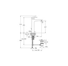 Schéma technique d''un robinet de lavabo avec dimensions