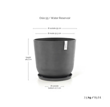 Pot de fleurs Oslo 55 avec réservoir d''eau, dimensions et poids