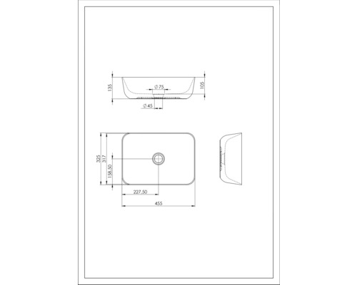 Dessin technique d''un lavabo à poser avec dimensions