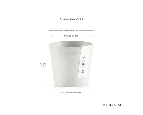 Ecopots Amsterdam Mini 8 Pflanzgefäß, Höhe 7 cm