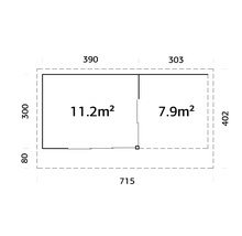 Gartenhaus Palmako Andrea 11,2+7,9 m² Schiebetür Isolierglas inkl. Fußboden 715 x 402 cm tauchgrundiert