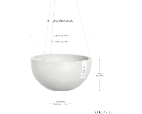 Pot de fleurs suspendu Bruxelles 27 avec indications de taille
