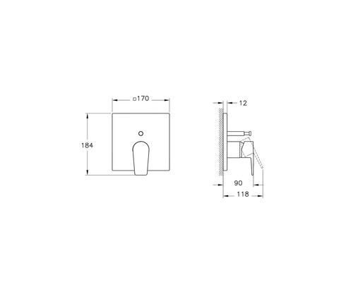Schéma technique d''un robinet encastré avec dimensions