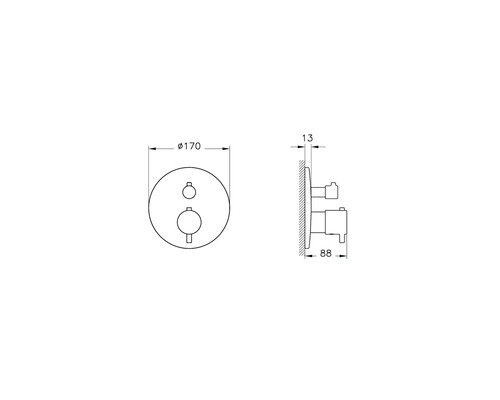 Dessin technique d''un mitigeur thermostatique rond avec dimensions
