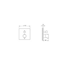 Dessin technique d''un mitigeur de douche encastré avec indication des dimensions.
