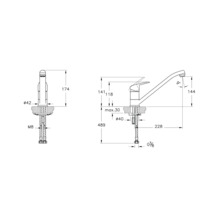 Dessin technique d''un robinet de cuisine avec indications de dimensions
