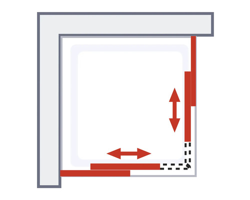 Schéma d''une cabine de douche avec plage de réglage