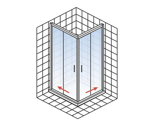 Douche d''angle avec portes coulissantes dans une salle de bain carrelée