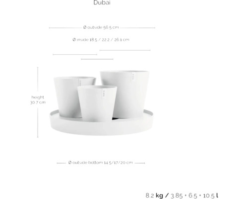 Dubai Pflanzgefäß Set mit Maßangaben