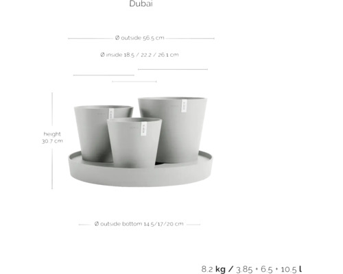 Ensemble de pots de fleurs Dubaï avec indications de dimensions