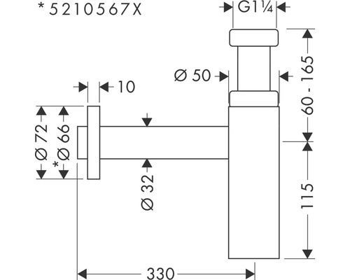 Schéma technique siphon avec dimensions