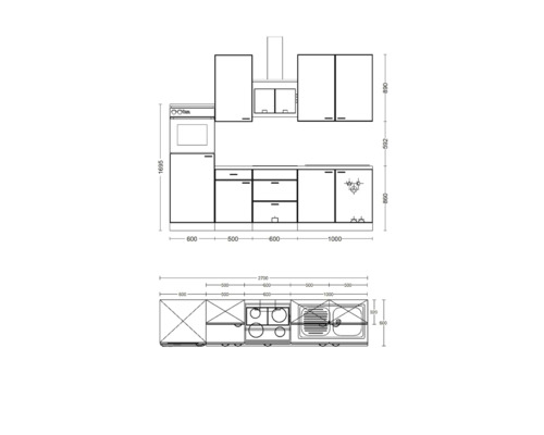 Plan de cuisine avec dimensions pour la planification de la cuisine