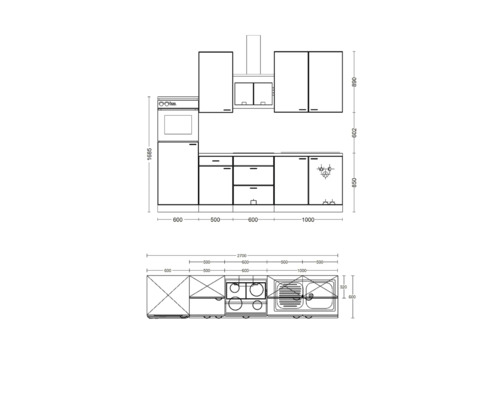 Küchenplan mit Massen für die Küchenplanung