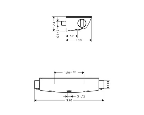Technische Zeichnung eines Siphons mit Maßangaben