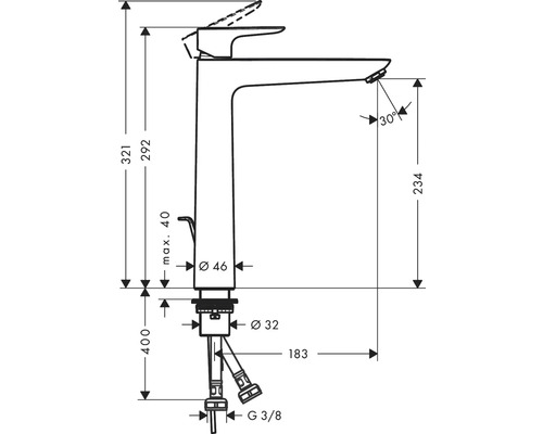 Dessin technique d''un robinet avec cotes