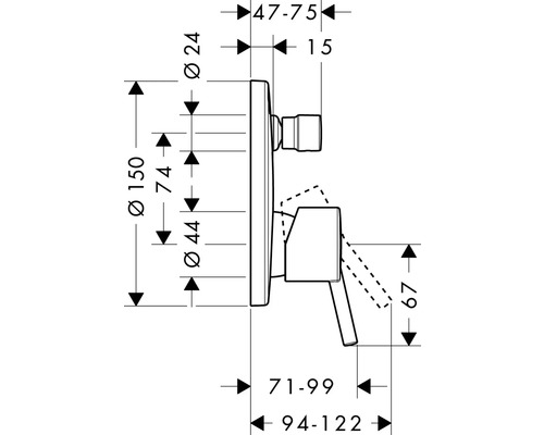 Schéma technique d''un robinet avec indications de mesure