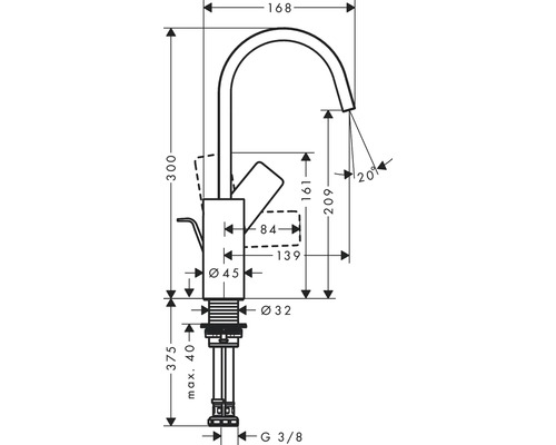 Schéma technique d''un robinet avec dimensions