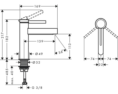 Dessin technique d''un robinet avec dimensions