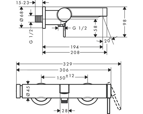 Schéma technique d''un porte-serviettes avec indications de dimensions