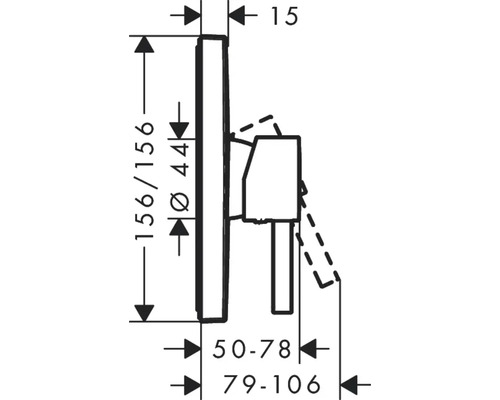 Technische Zeichnung eines Badezimmerprodukts mit Maßangaben