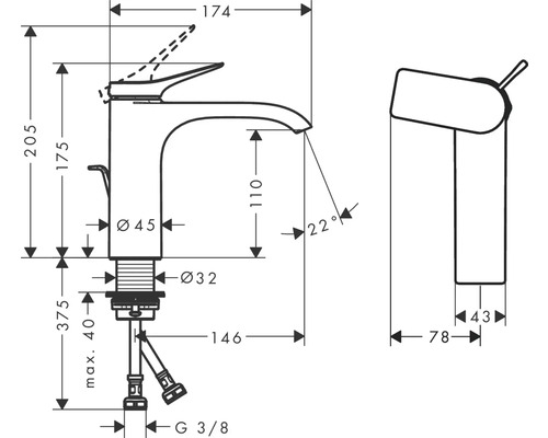 Dessin technique d''un robinet avec indication des dimensions