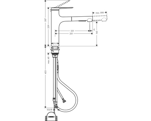 Schéma technique d''un robinet avec dimensions