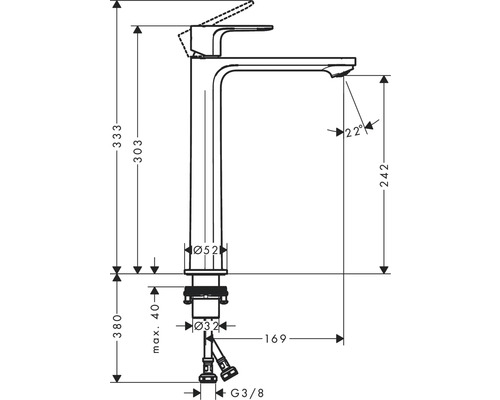 Schéma technique d''un robinet avec dimensions