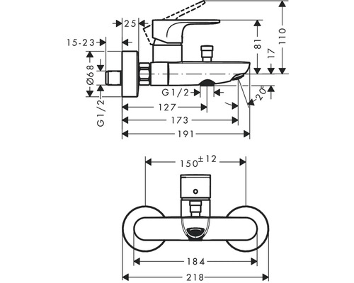 Schéma technique d''un robinet avec dimensions