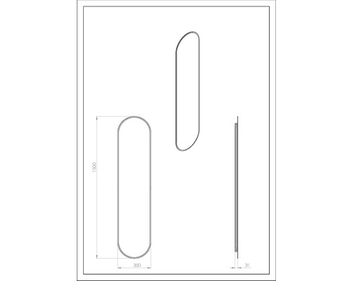 Dessin technique d''un sèche-serviettes aux dimensions 1500 x 350 x 31 mm.