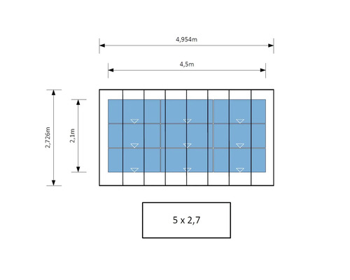 Diagramm mit Maßangaben für ein 5 mal 2,7 Meter großes Element