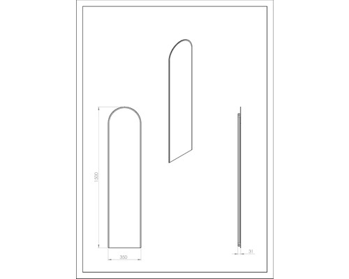 Technische Zeichnung eines Spiegels mit den Maßen 1500 x 350 x 31 Millimeter.
