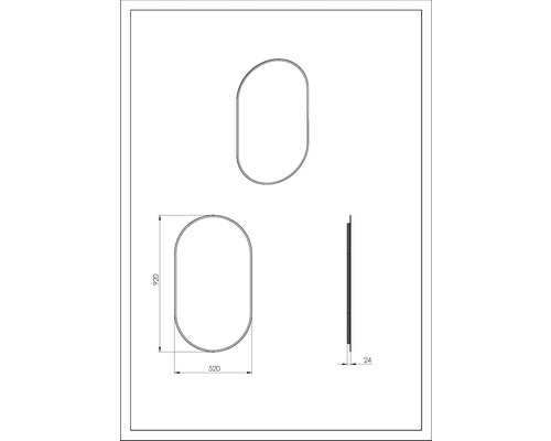 Dessin technique d''un miroir avec dimensions