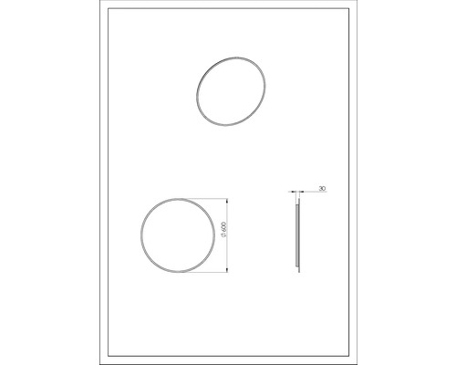 Dessin technique d''un miroir rond de 600 mm de diamètre et de 30 mm d''épaisseur