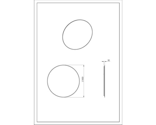 Dessin technique d''un miroir rond d''un diamètre de 800 millimètres et d''une profondeur de 30 millimètres