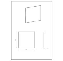 Dessin technique d''un miroir, carré, 800 x 800 mm