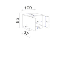 Dessin technique d''un meuble bas de salle de bains avec indications de dimensions.