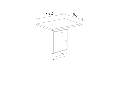 Dessin technique d''un meuble suspendu pour bureau avec dimensions