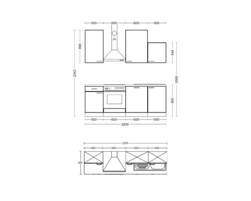 Plan de cuisine avec dimensions