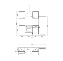 Cuisine complète Flex Well avec appareils Lund 220 cm gris clair brillant démontée variante réversible 00012695