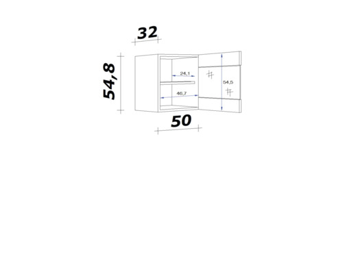Dessin technique d''une armoire suspendue avec dimensions.