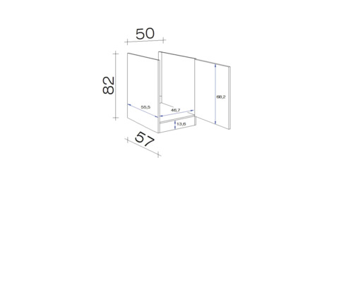 Dessin technique d''un meuble bas avec dimensions.